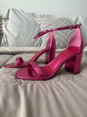 bp Metallic Fuchsia Block Heel Sandals with Ankle Strap